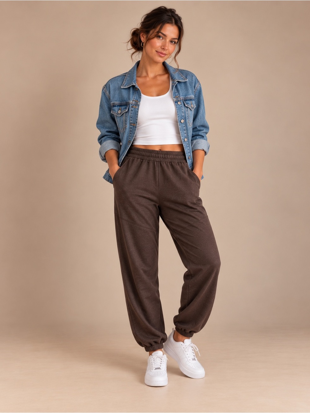 NWT Naked Wardrobe Chocolate Brown Relaxed Fit Joggers Size Small